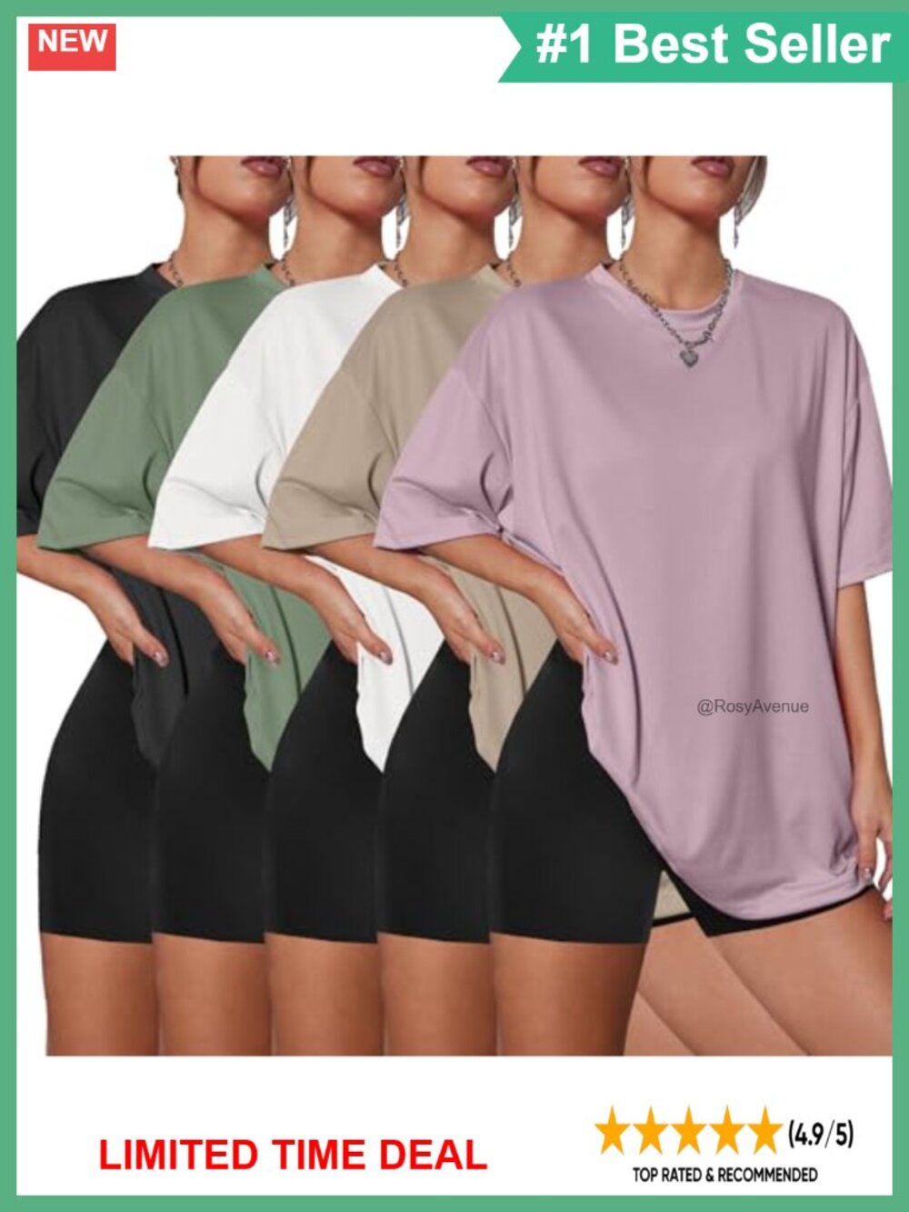 5 Pack Womens Oversized T Shirts Workout Short Sleeve Summer Tops